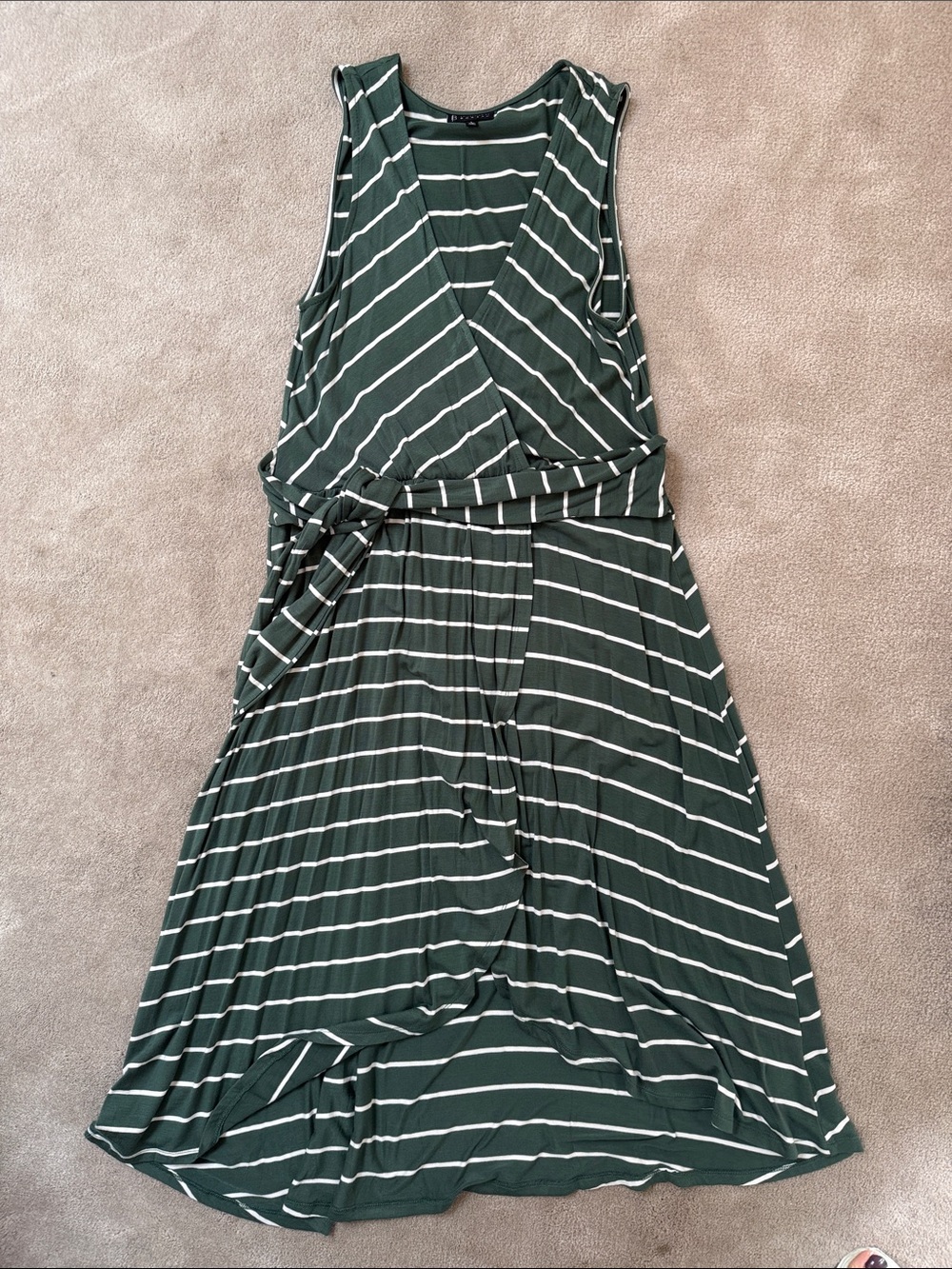 bobeau Forest Green and White Striped Wrap Midi Dress